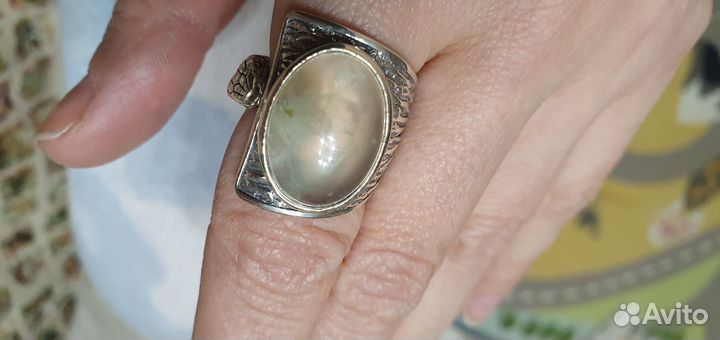 Кольцо серебро 925 фит Эдем с пренитом со змеей на