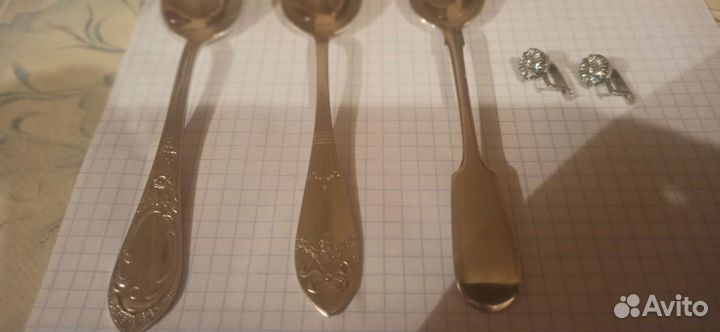 Чайные серебряные ложки и серьги