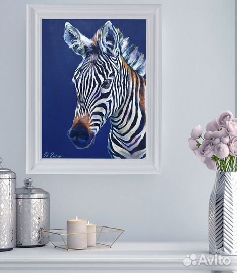 Картина Зебра холст на картоне акрил 30 х 40 см