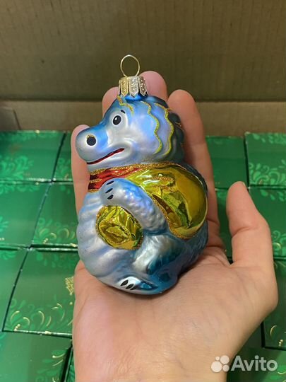 Ёлочная игрушка в виде дракона стеклянная