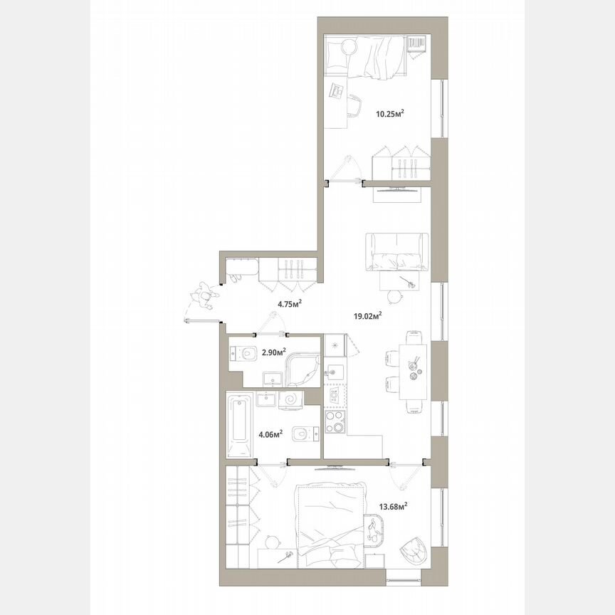 2-к. квартира, 54,7 м², 1/12 эт.