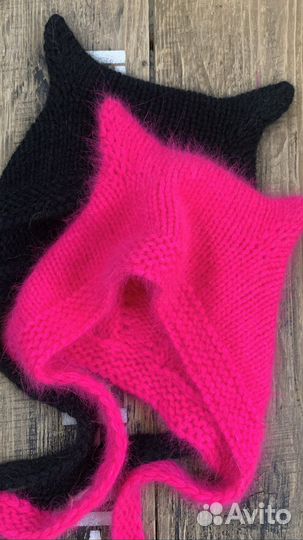 Шапка женская вящаная Чепец с ушками