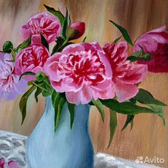 Картина маслом на холсте Букет пионов