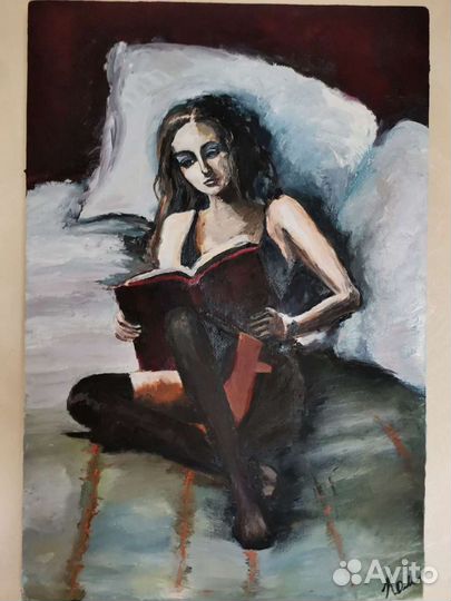 Картина маслом женщина с книгой