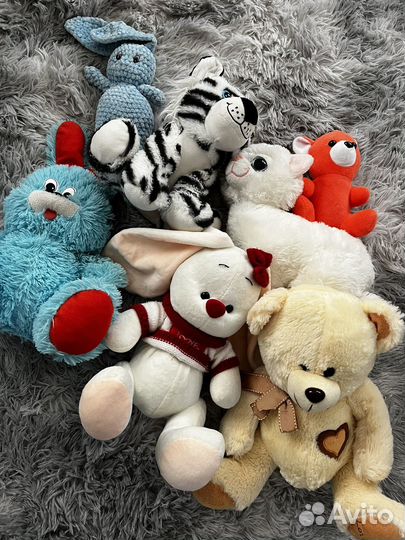 Мягкие игрушки плюшевый медведь, заяц,кот