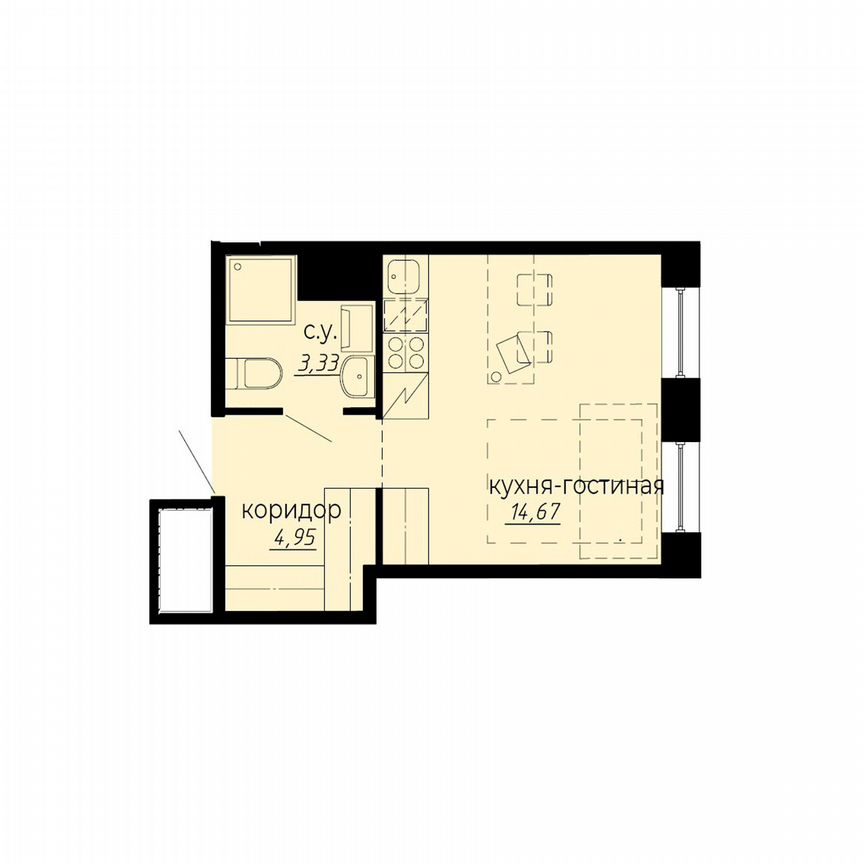 Апартаменты-студия, 23 м², 5/10 эт.
