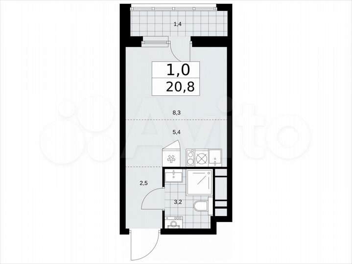 Квартира-студия, 20,8 м², 14/14 эт.