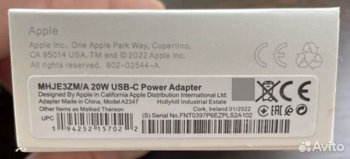 Зарядный блок/адаптер apple 20w USB-C power