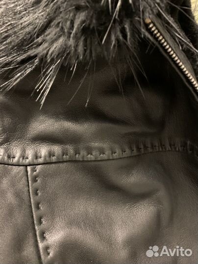 Hinter Кожаная куртка на овчине воротник бобер