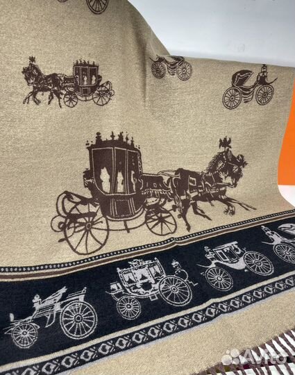 Двусторонний шарф Hermes коричневый