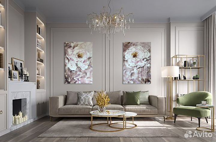 Абстрактный нежный пудровый пион в гостиную