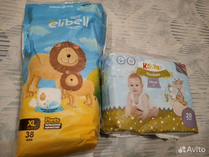 Подгузники-трусики XL 12-17кг elibell и пеленки