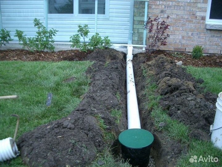 Дренаж на участке под ключ, заезд через канаву