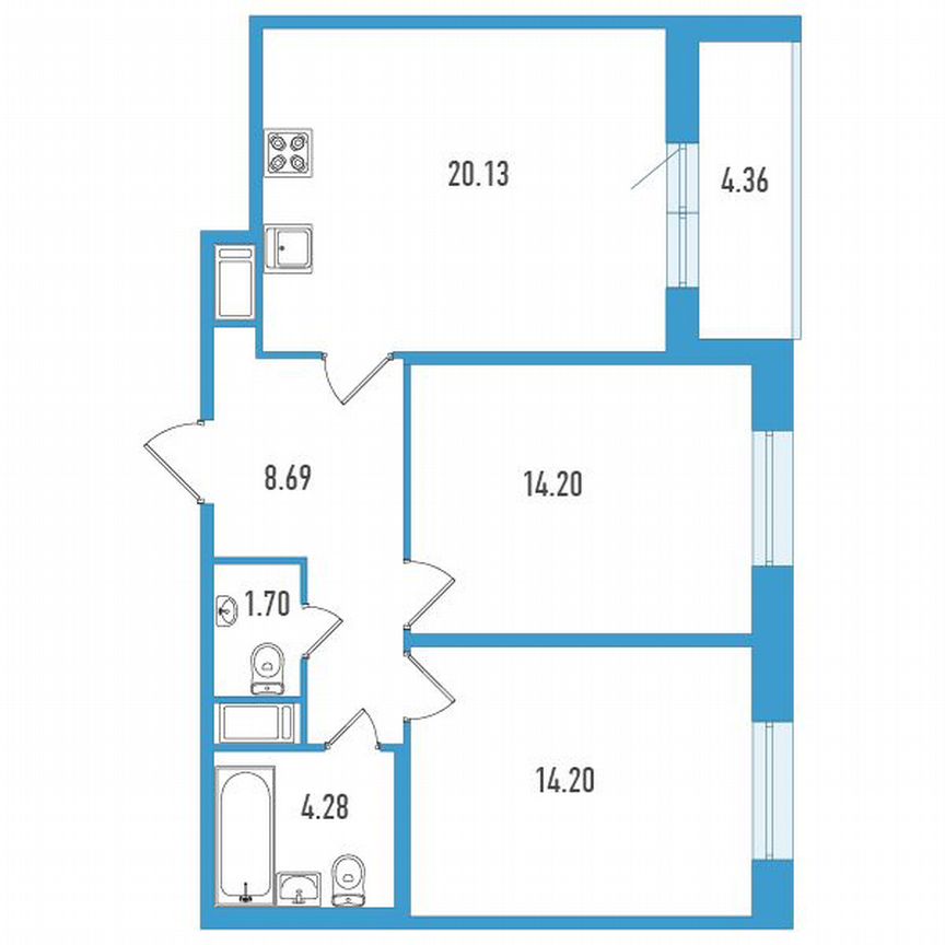 2-к. квартира, 65 м², 6/13 эт.