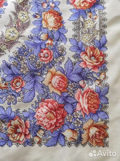 Платок шаль шерсть Павлопосадский розы винтаж СССР