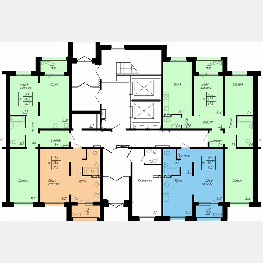 2-к. квартира, 66,7 м², 1/17 эт.