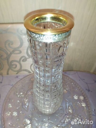 Хрустальная ваза с мельхиоровым ободком