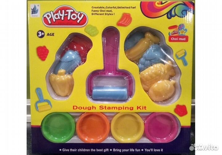 Набор пластелина Плей-До, 8 форм, валик + 4 цвета