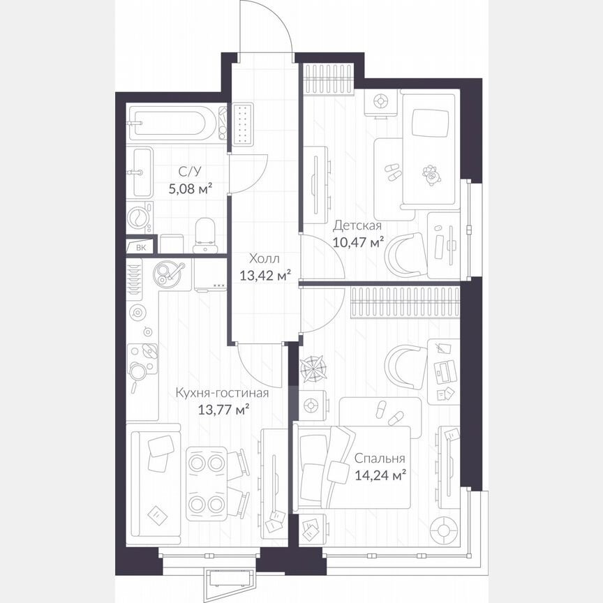 2-к. квартира, 49,8 м², 1/11 эт.