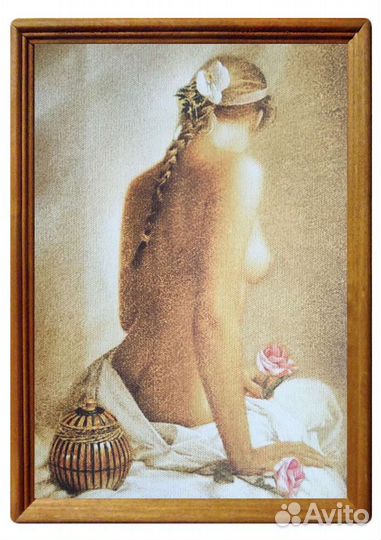 Репродукция на холсте картины девушка с розой