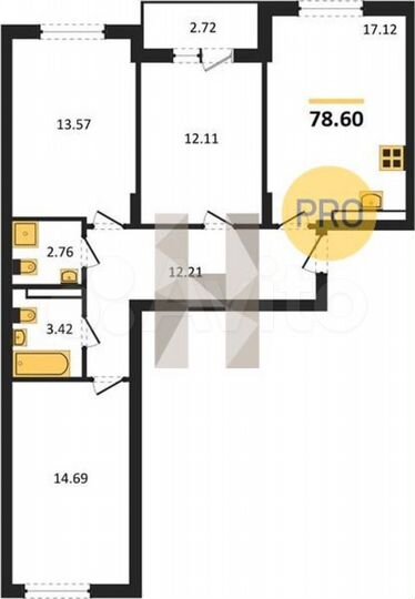 3-к. квартира, 78,6 м², 5/9 эт.