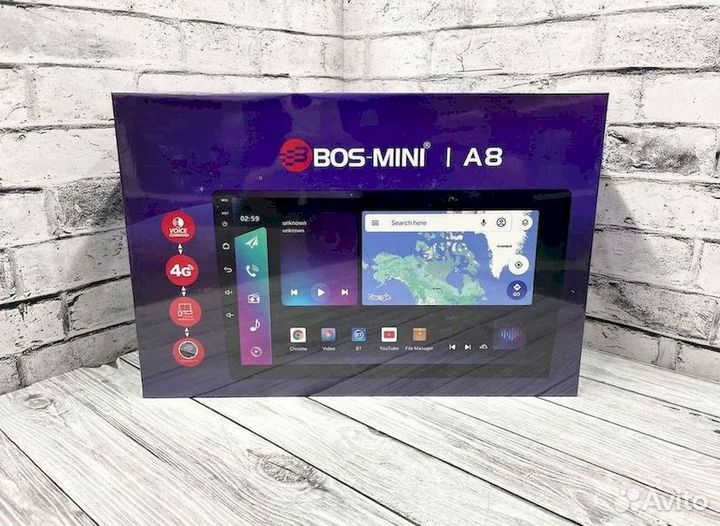 Андроид магнитола 2DIN 4+64 Gb BOS mini A8 4G+sim