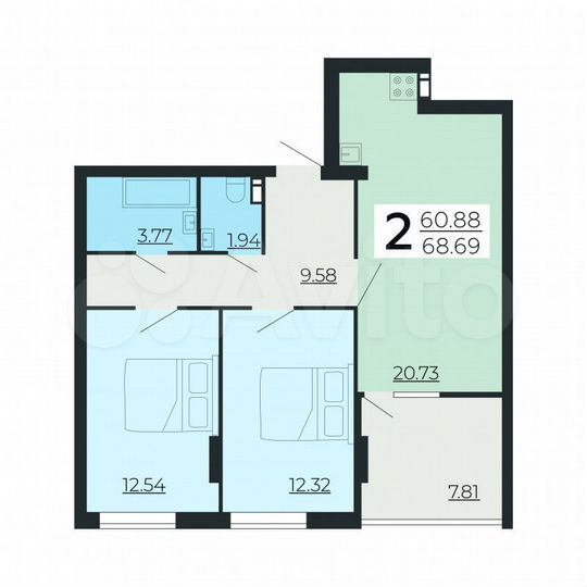 2-к. квартира, 68,7 м², 3/24 эт.