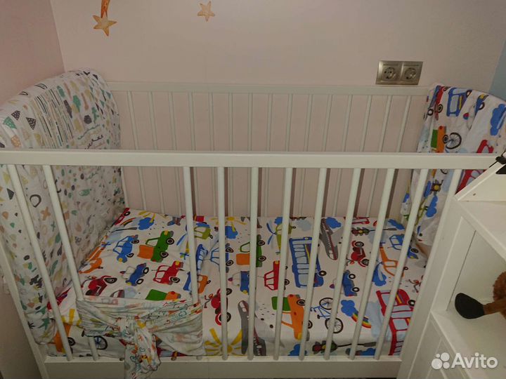 Детская кроватка IKEA Смогера с матрасом и бортами