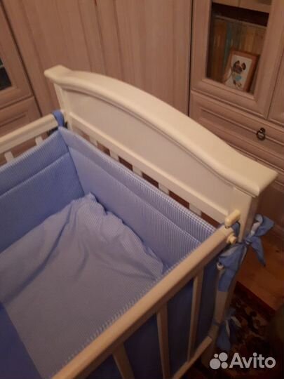 Кроватка (массив ольхи), матрас, комплект 7 предме