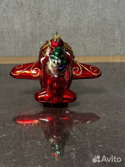 Елочная игрушка дед мороз на самолёте с подарками