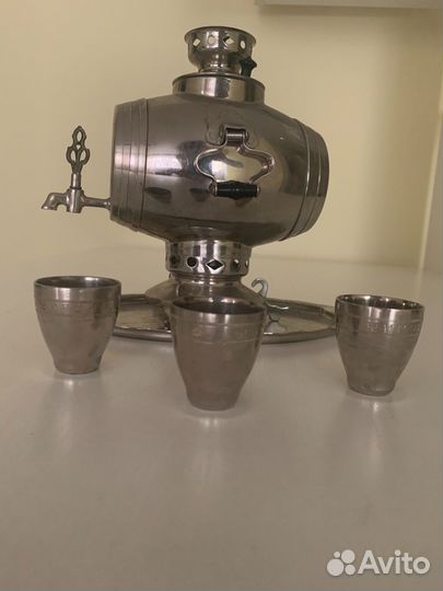 Винтажный коньячный набор самовар-бочка 