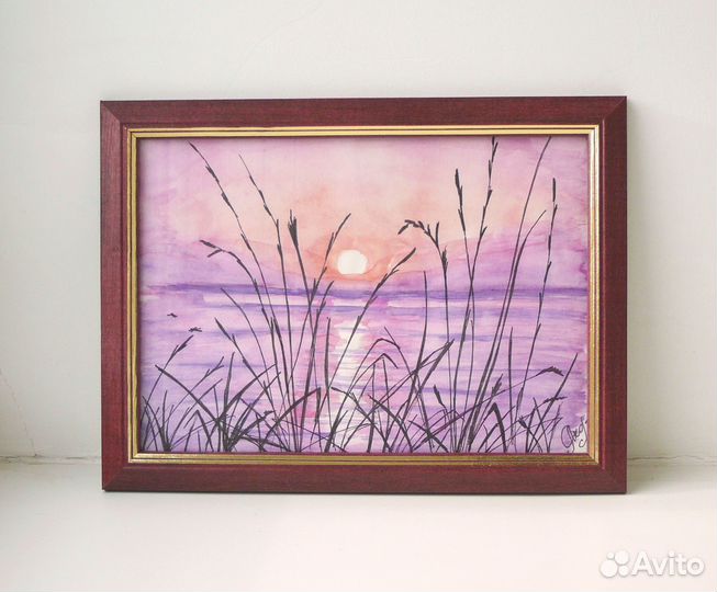 Картина в раме акварель пейзаж