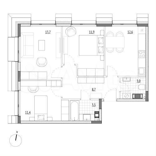 3-к. апартаменты, 64,8 м², 5/7 эт.