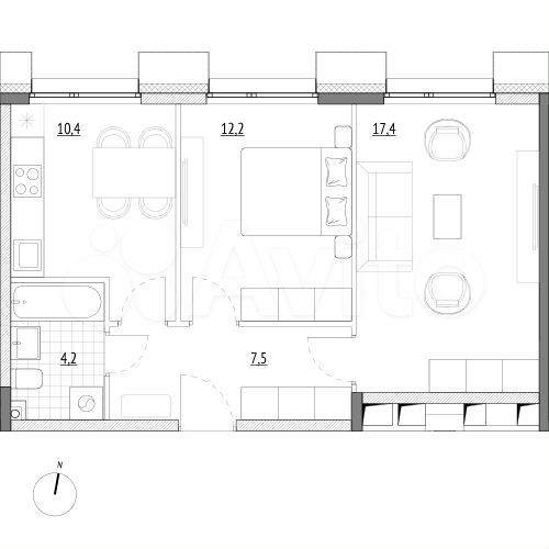 2-к. апартаменты, 51,7 м², 2/7 эт.
