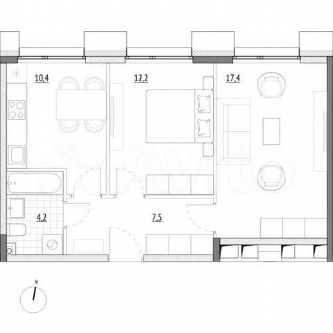 2-к. апартаменты, 51,7 м², 2/7 эт.