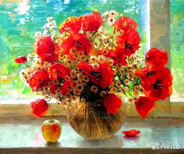 Картина по номерам 40x50 Ваза с букетом ромашек