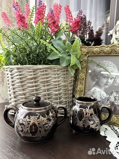 Сахарница и молочник. Англия. Серебрение