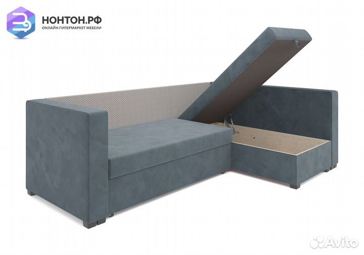 Угловой диван дельфин Мансберг велюр серо-синий