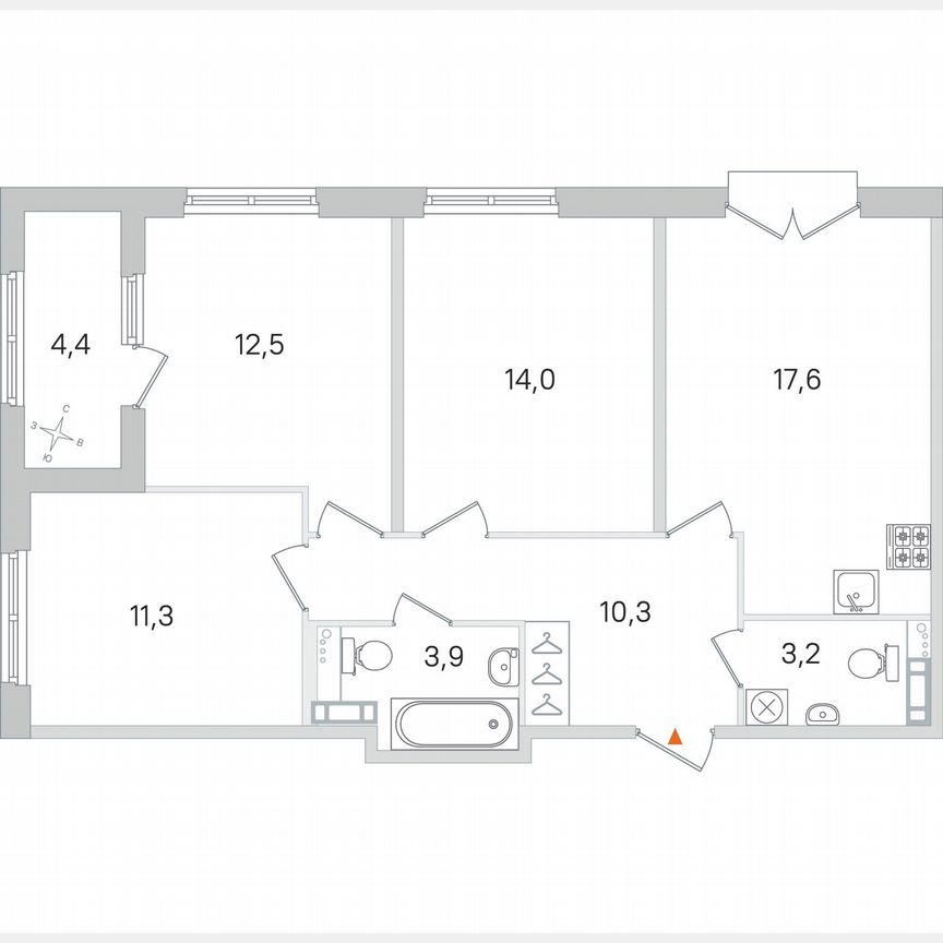 3-к. квартира, 75 м², 3/4 эт.