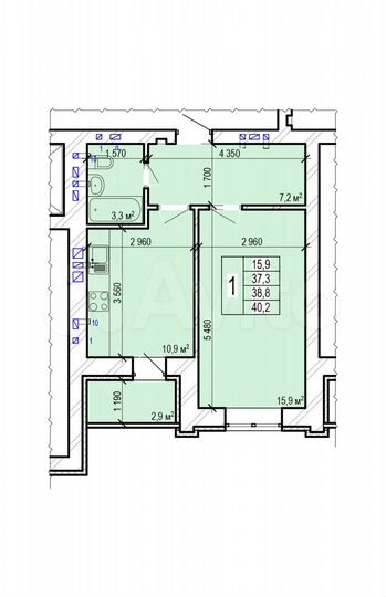 1-к. квартира, 40,2 м², 6/10 эт.