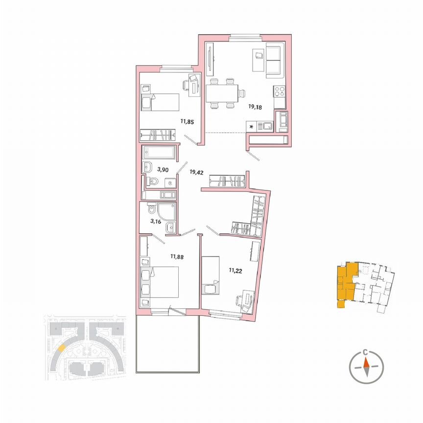 3-к. квартира, 80,6 м², 1/8 эт.