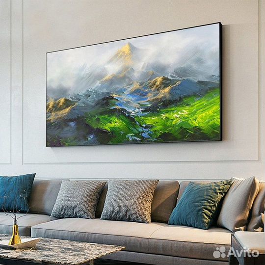 Текстурная картина маслом горный пейзаж Примерка
