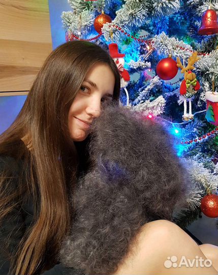 Варежки Супер толстые теплые серые пуховые из козы