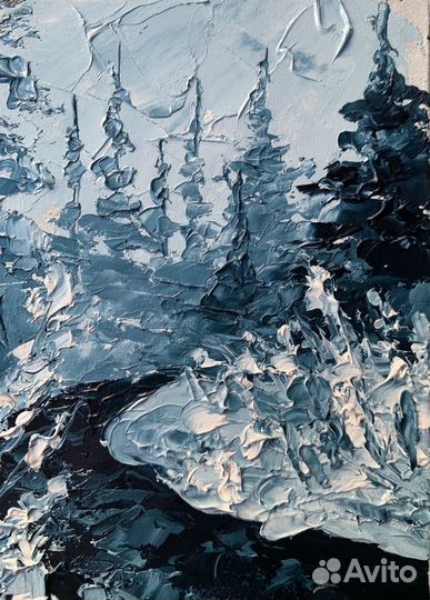 Картина маслом зимний пейзаж горная река