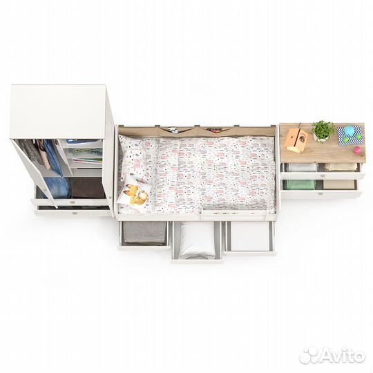 Детская мебель Эйп компоновка № 6, цвет белый/дуб белый, спальное место 800х1600 мм., без матраса