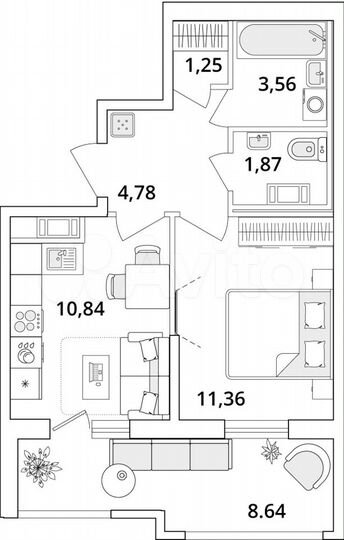 1-к. квартира, 38 м², 10/18 эт.