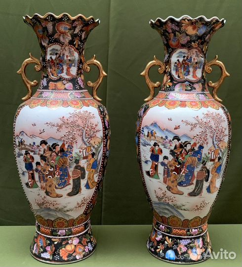 Пара больших ваз Сацума. Ручной росписью. Китай