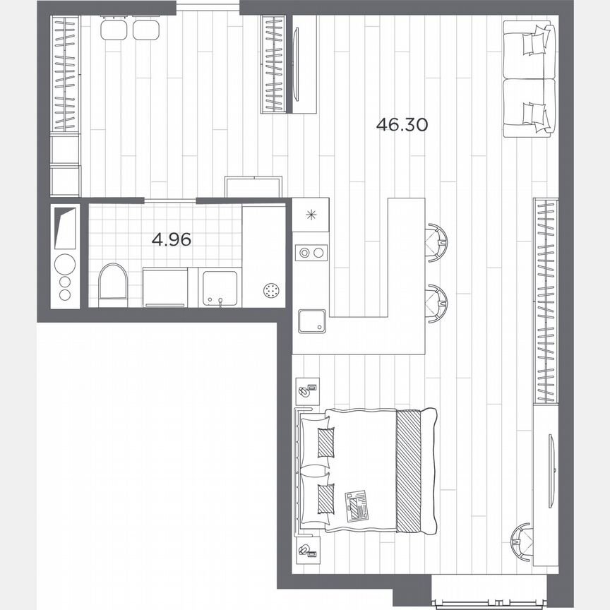 Апартаменты-студия, 51,3 м², 13/14 эт.
