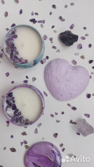 Мыло сердце ручной работы с натуральными камнями