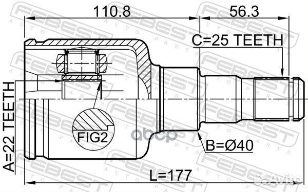 Шрус внутренний задний 22X40X25 2011jourr Febest